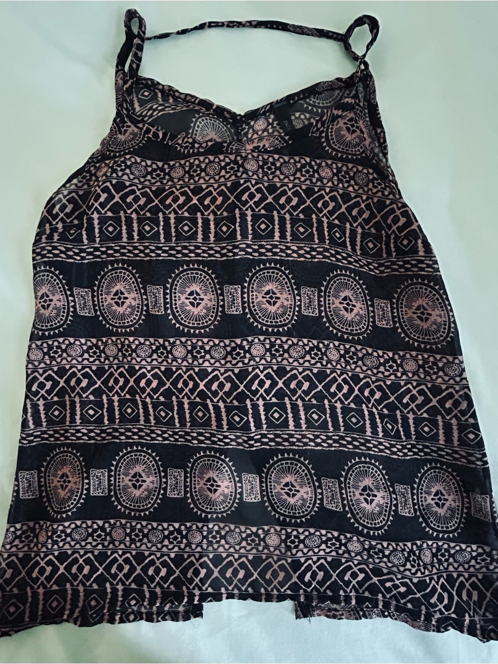 Full Tilt Black Tank Top with Pink Geometric Print